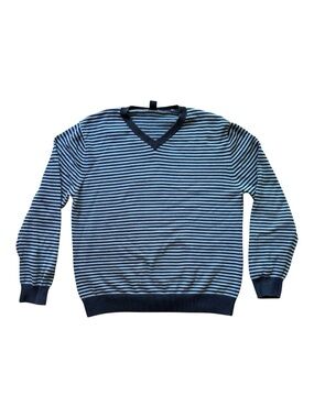 Vintage GAP Y2K Striped Cotton V-Neck Sweater XL